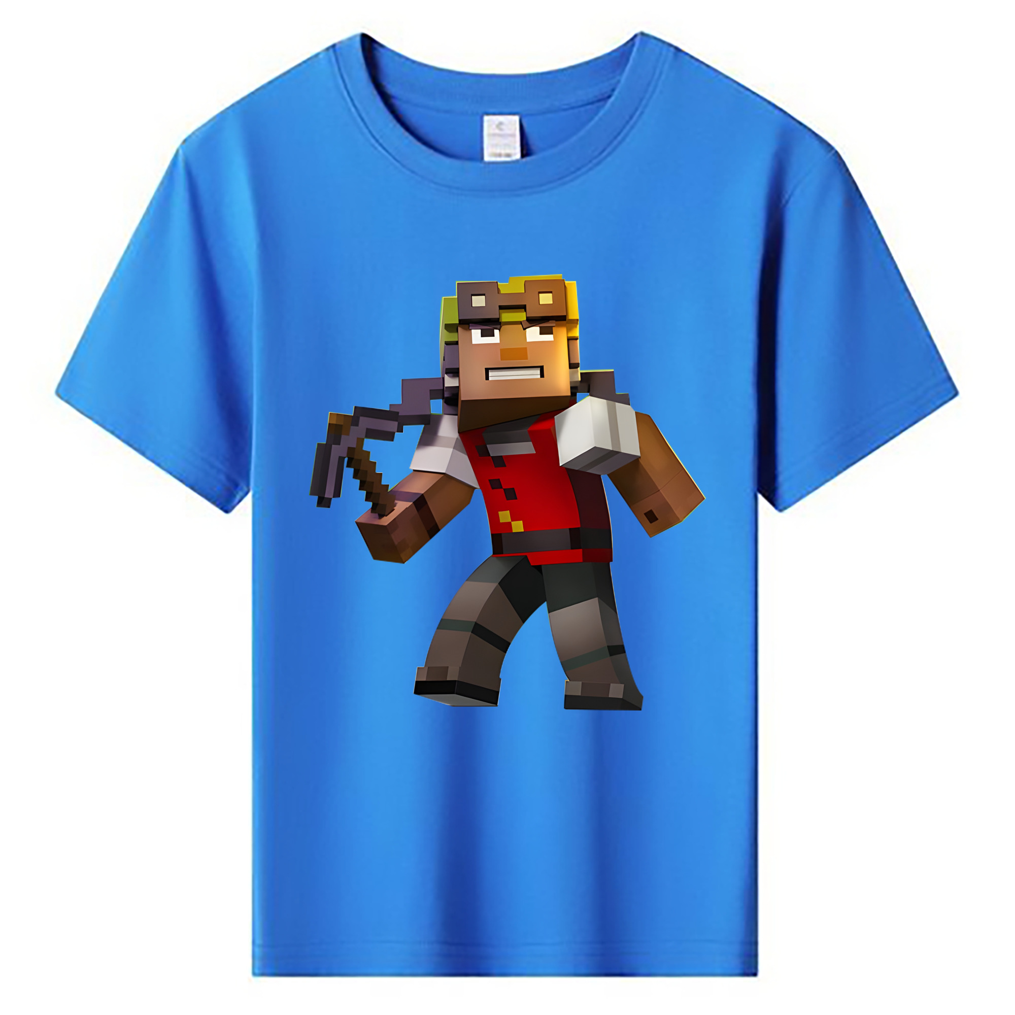 （画像用） マインクラフト ブロックの世界 Minecraft MC Block world 綿100％キッズTシャツ（フロントプリント）